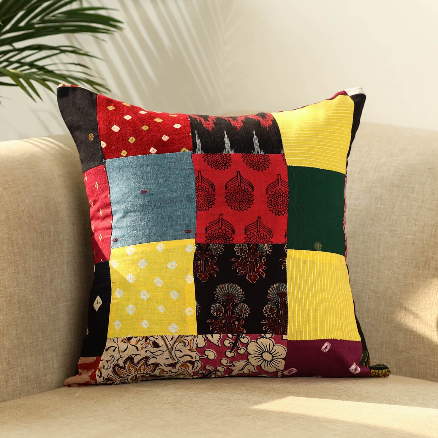  Multicolor Handcrafted Cotton Patchwork Cushion Cover