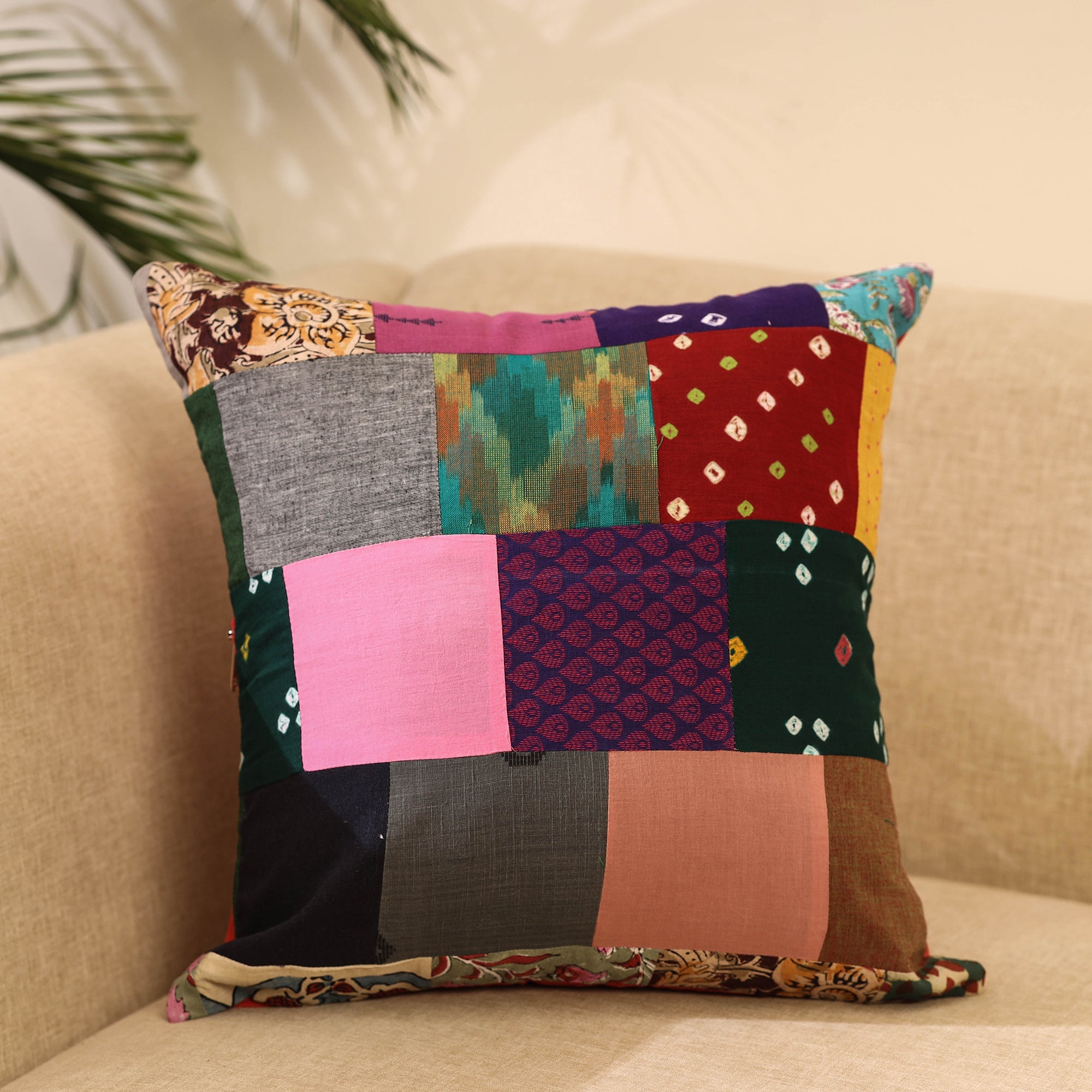Buy Multicolor Handcrafted Cotton Patchwork Cushion Cover