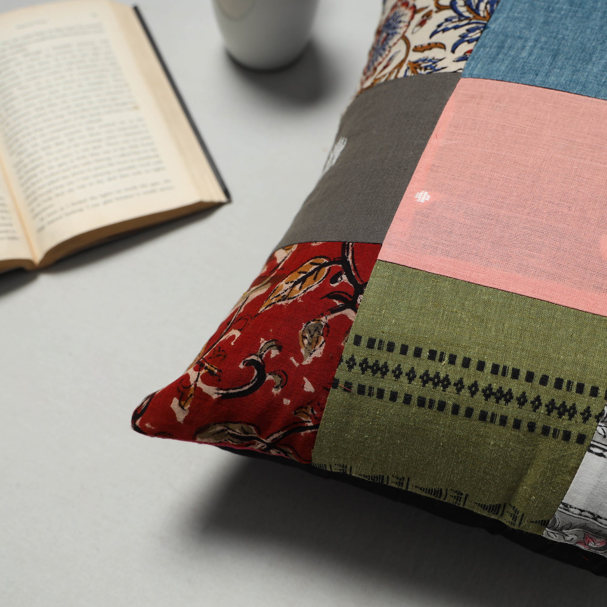 Multicolor - handcrafted cotton patchwork cushion cover 38