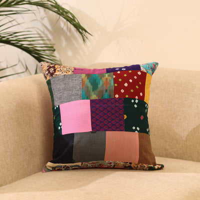 Buy Multicolor Handcrafted Cotton Patchwork Cushion Cover
