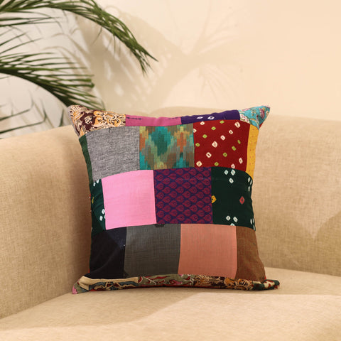 Buy Multicolor Handcrafted Cotton Patchwork Cushion Cover