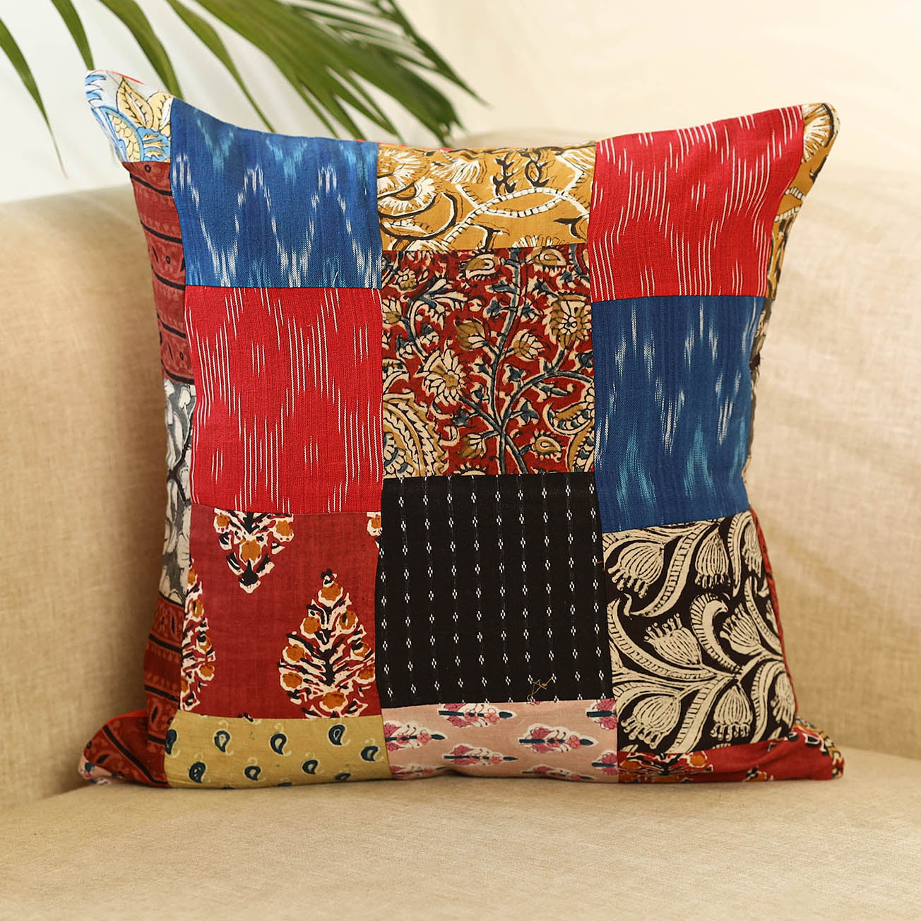 Multicolor - handcrafted cotton patchwork cushion cover 38