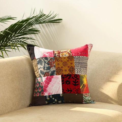  Multicolor Handcrafted Cotton Patchwork Cushion Cover