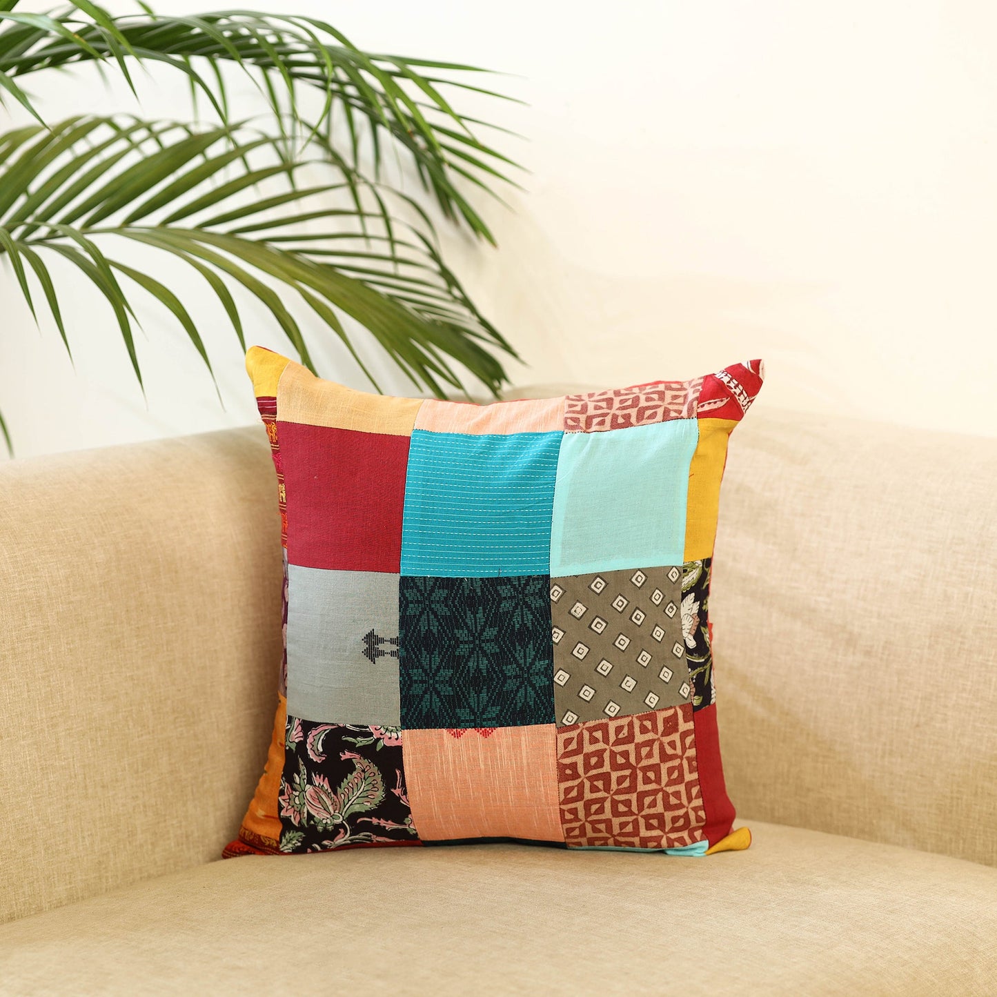 Buy Multicolor Handcrafted Cotton Patchwork Cushion Cover