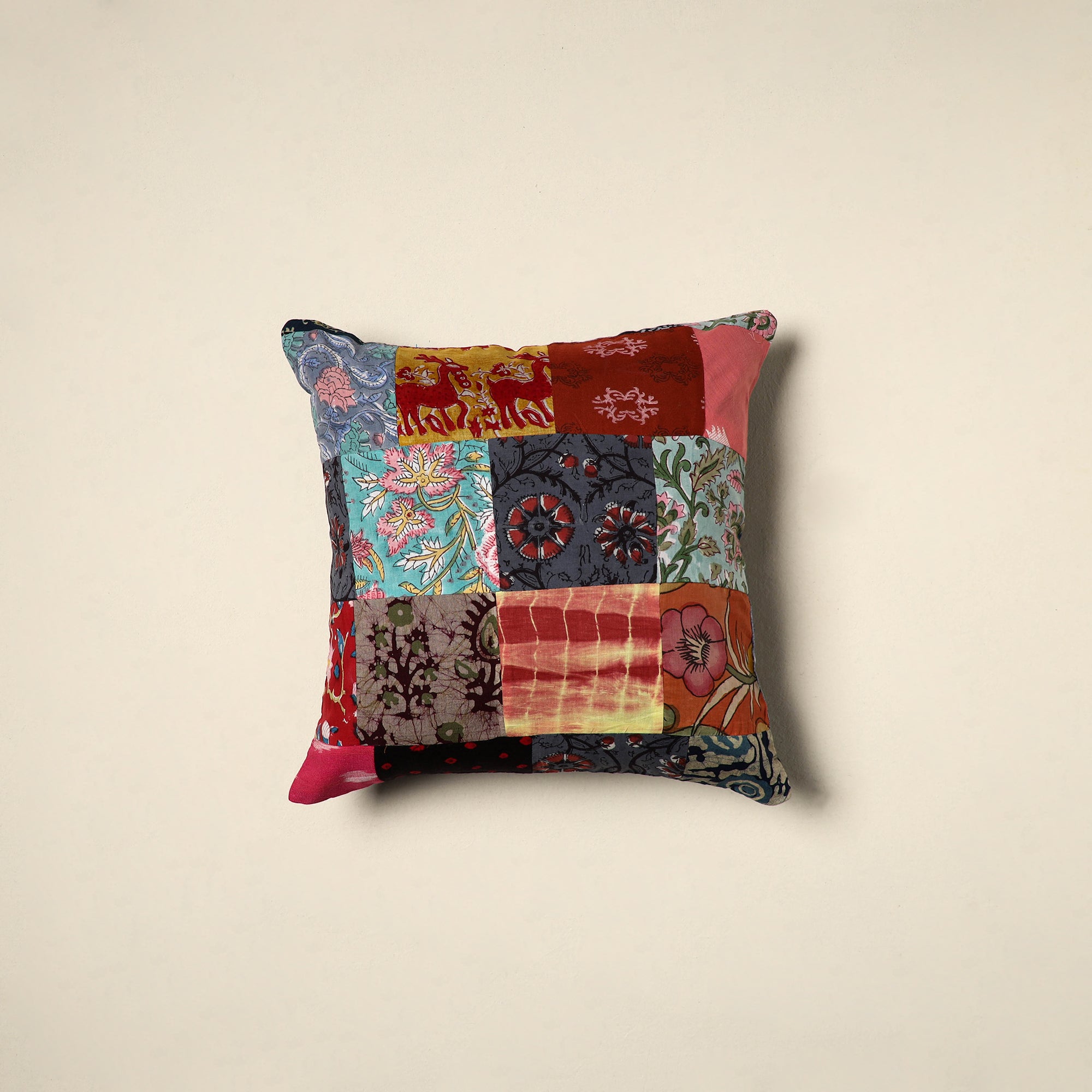 Multicolor Handcrafted Cotton Patchwork Cushion Cover