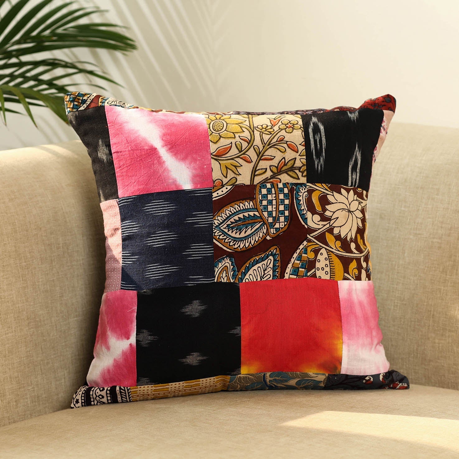 Multicolor - handcrafted cotton patchwork cushion cover 40