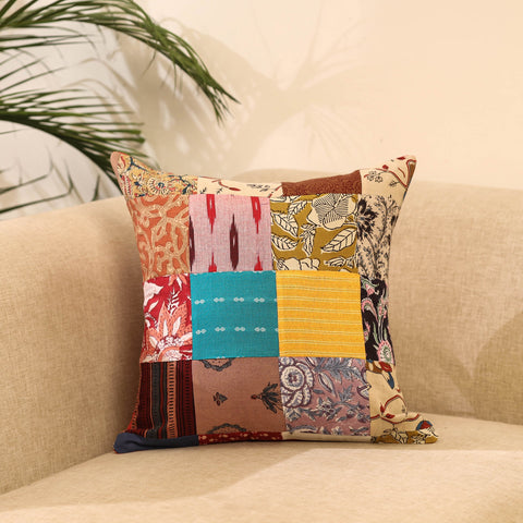 Buy Multicolor Handcrafted Cotton Patchwork Cushion Cover