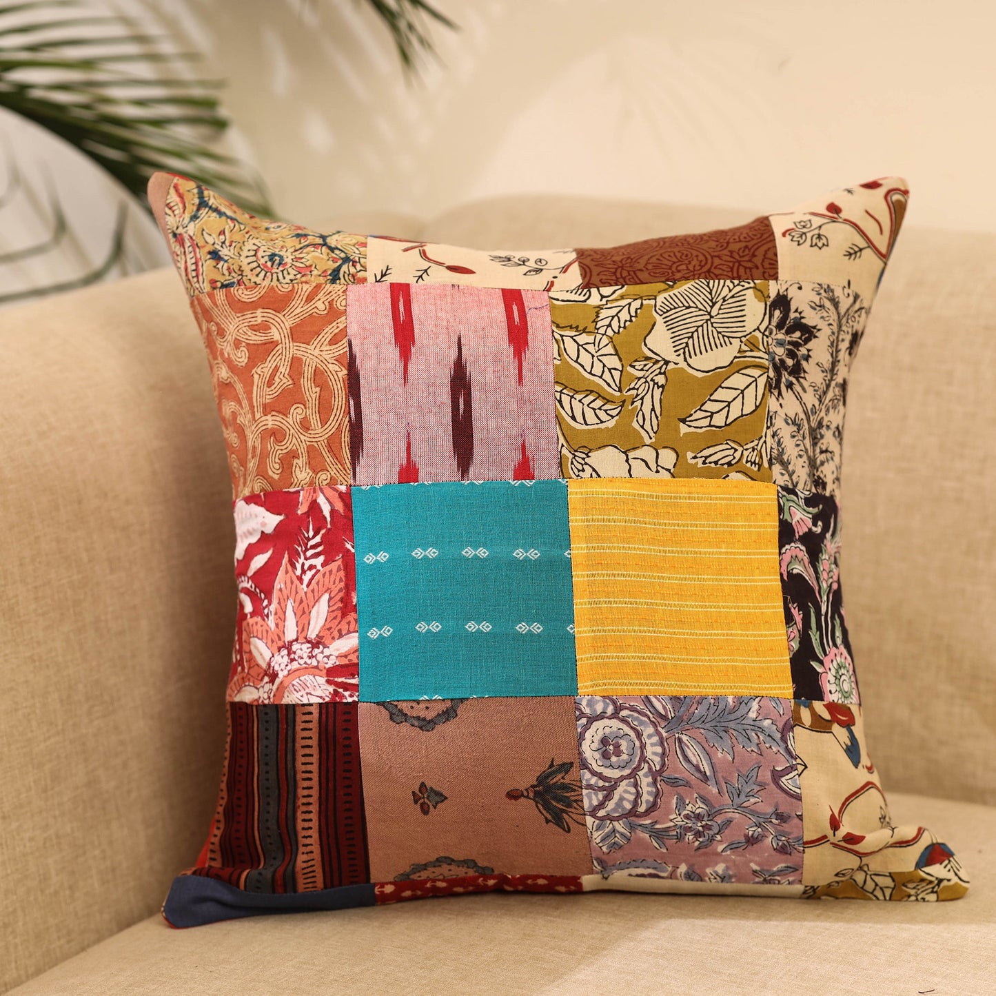 Buy Multicolor Handcrafted Cotton Patchwork Cushion Cover