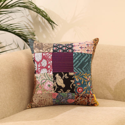 Buy Multicolor Handcrafted Cotton Patchwork Cushion Cover
