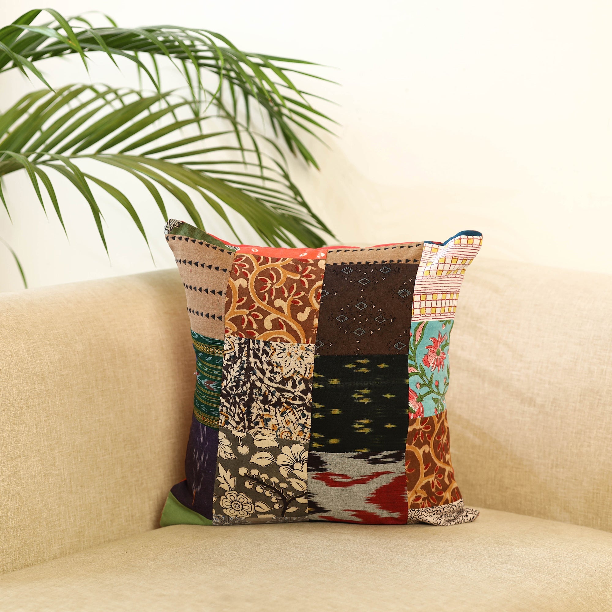  Multicolor Handcrafted Cotton Patchwork Cushion Cover