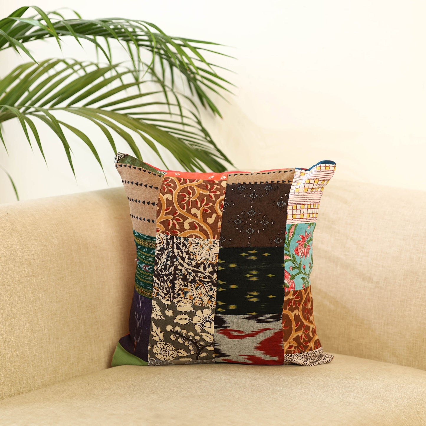  Multicolor Handcrafted Cotton Patchwork Cushion Cover