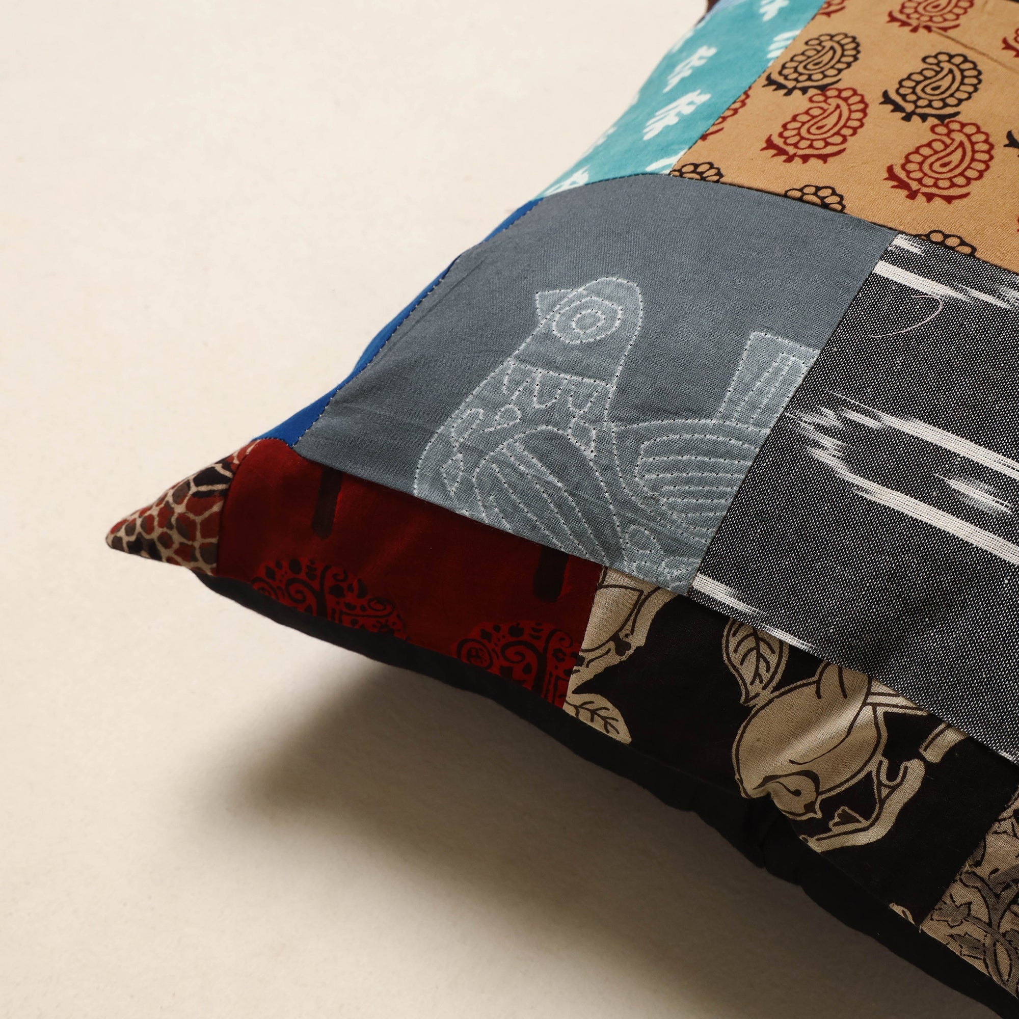 Multicolor - handcrafted cotton patchwork cushion cover 42