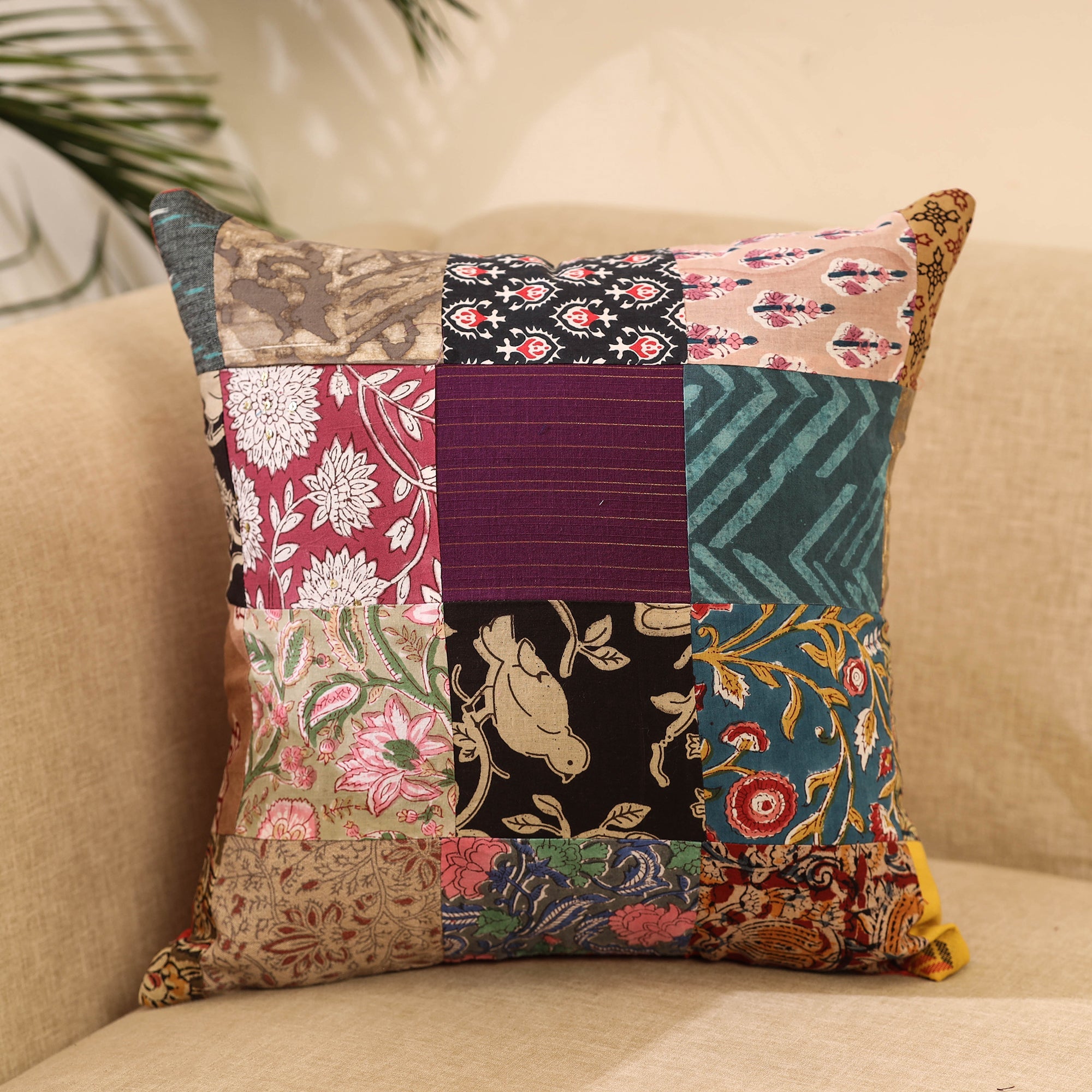 Buy Multicolor Handcrafted Cotton Patchwork Cushion Cover