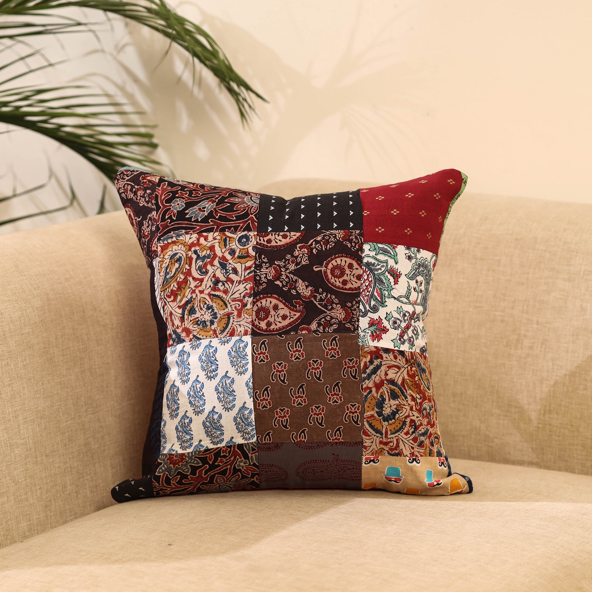 Buy Multicolor Handcrafted Cotton Patchwork Cushion Cover
