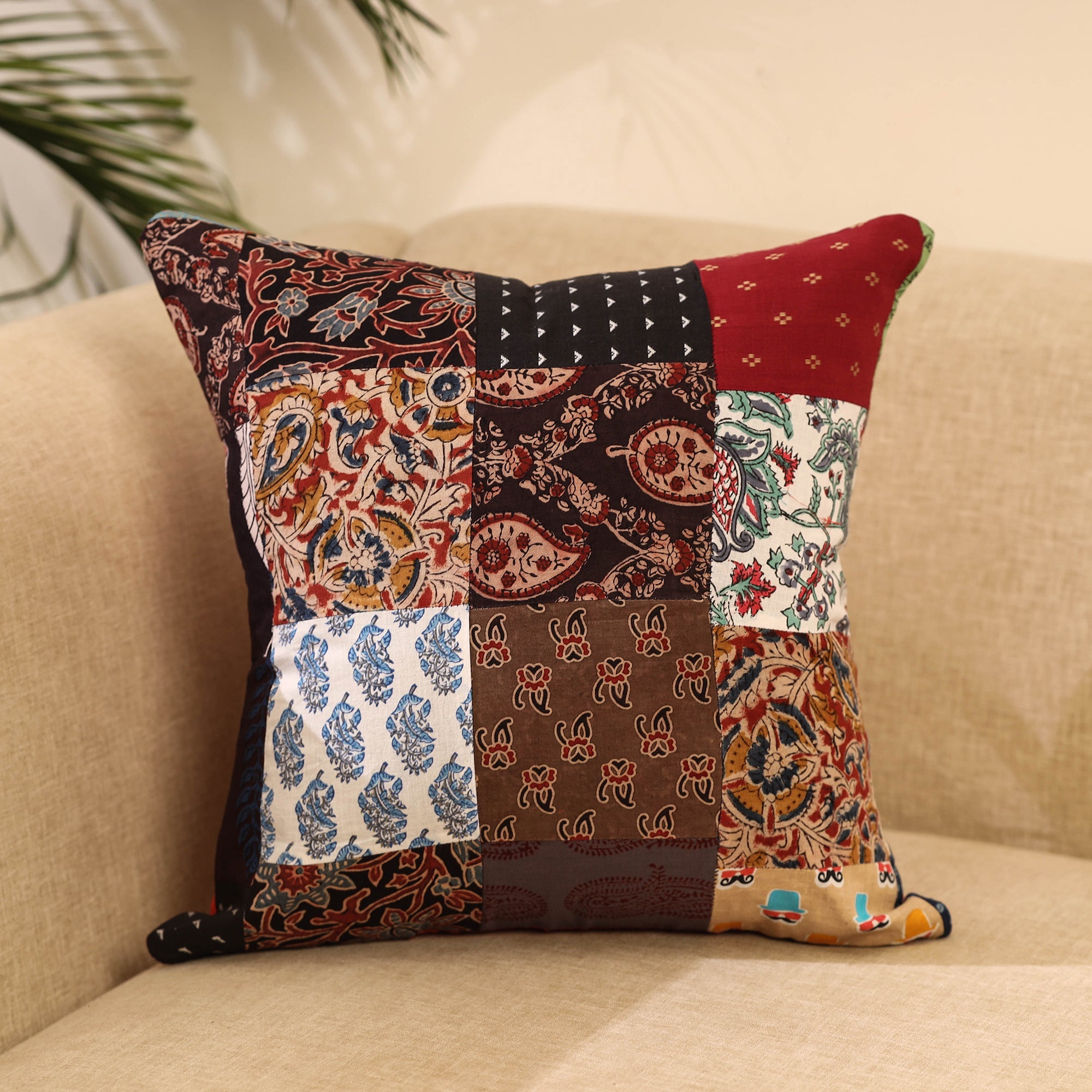 Buy Multicolor Handcrafted Cotton Patchwork Cushion Cover