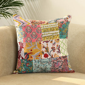  Multicolor Handcrafted Cotton Patchwork Cushion Cover
