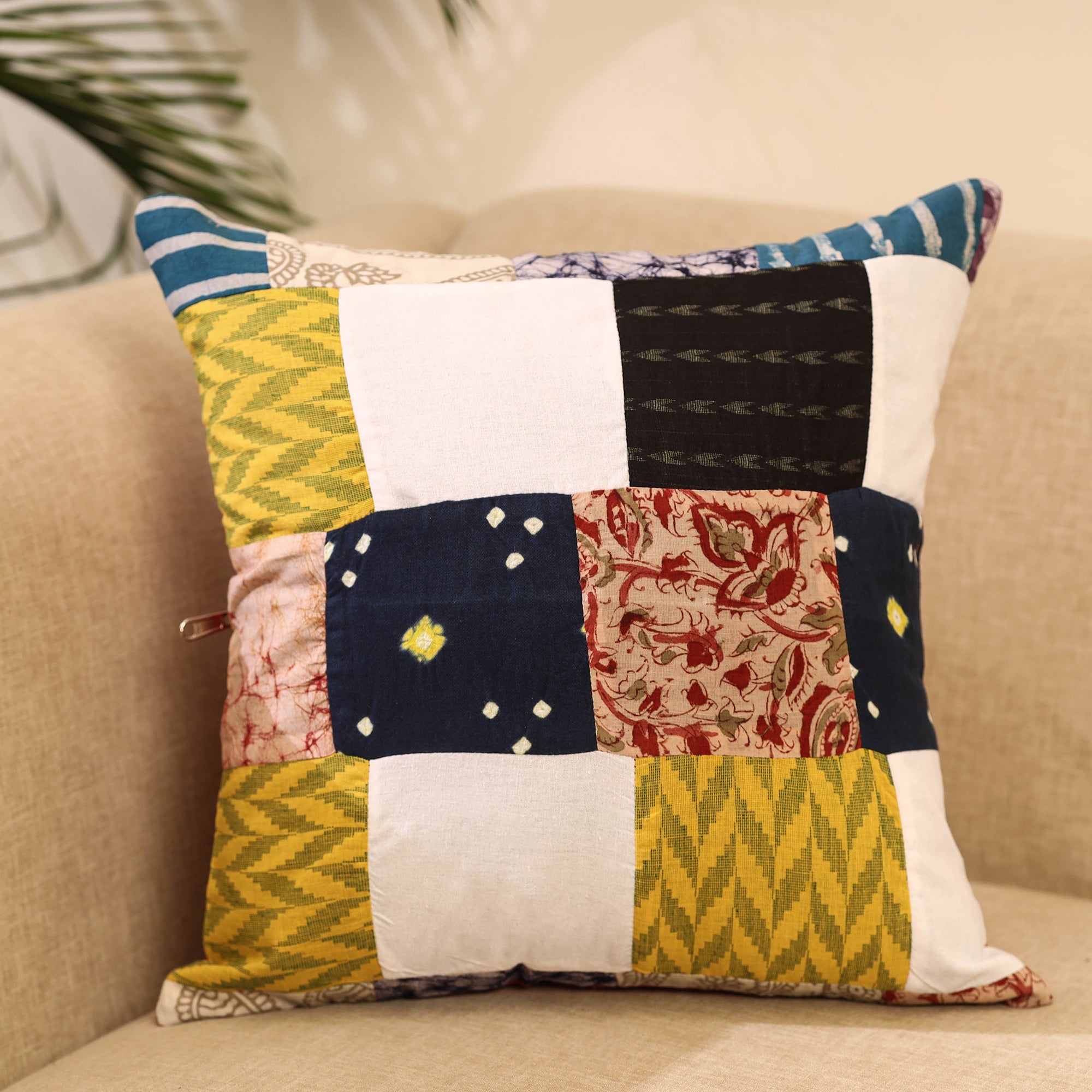 Buy Multicolor Handcrafted Cotton Patchwork Cushion Cover