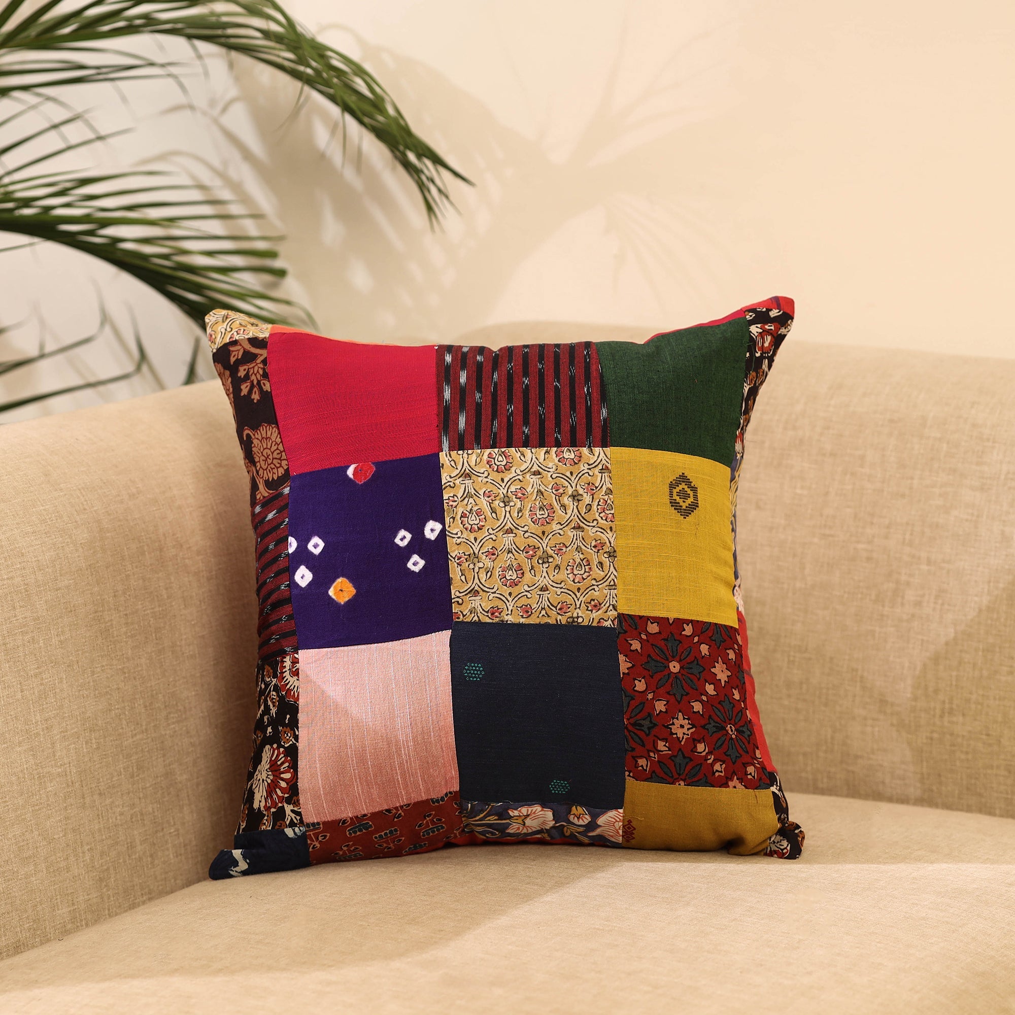 Buy Multicolor Handcrafted Cotton Patchwork Cushion Cover