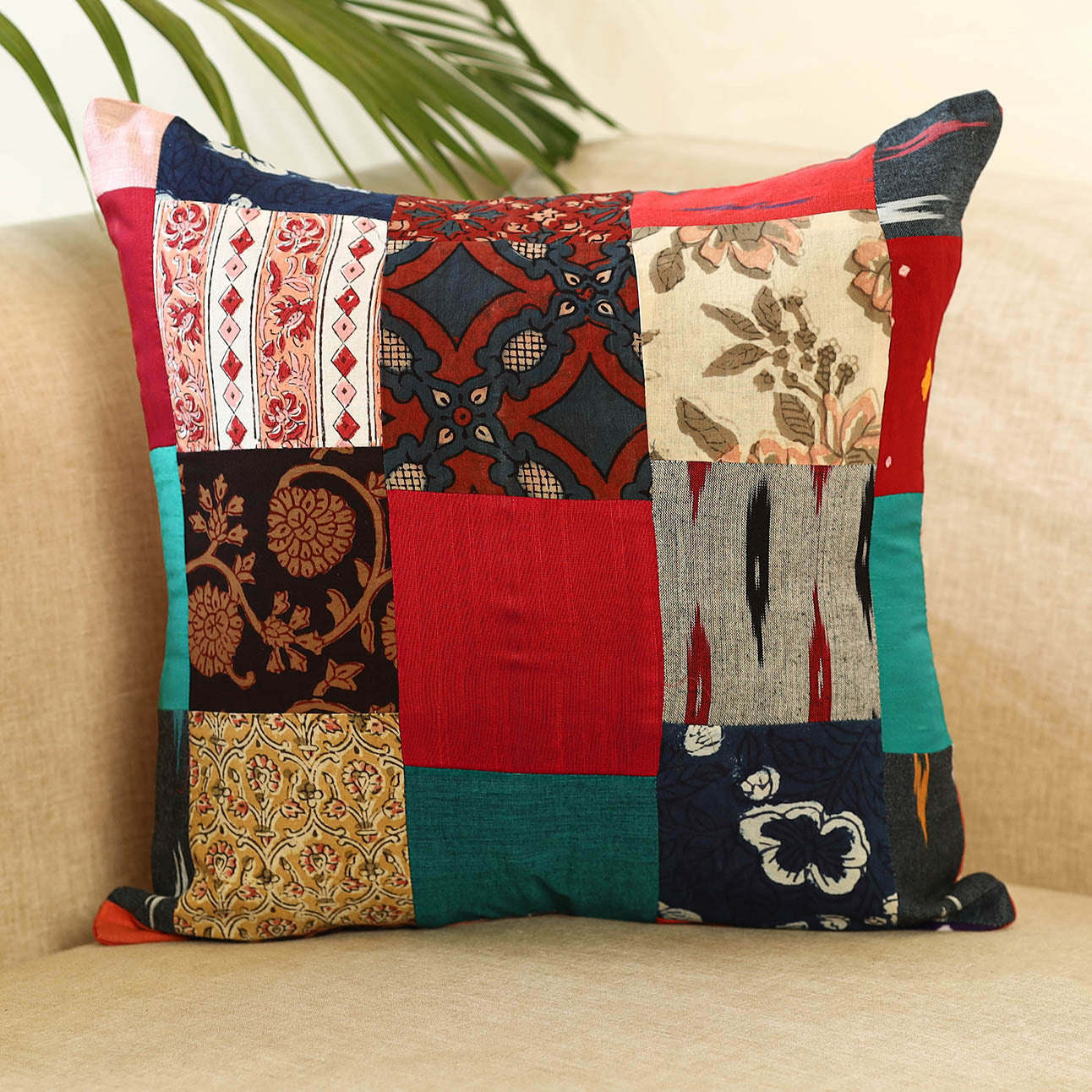 Buy Multicolor Handcrafted Cotton Patchwork Cushion Cover