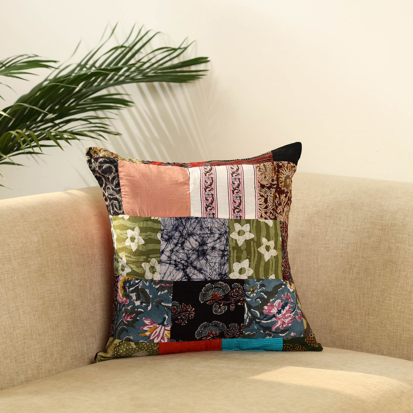 Multicolor - handcrafted cotton patchwork cushion cover 45