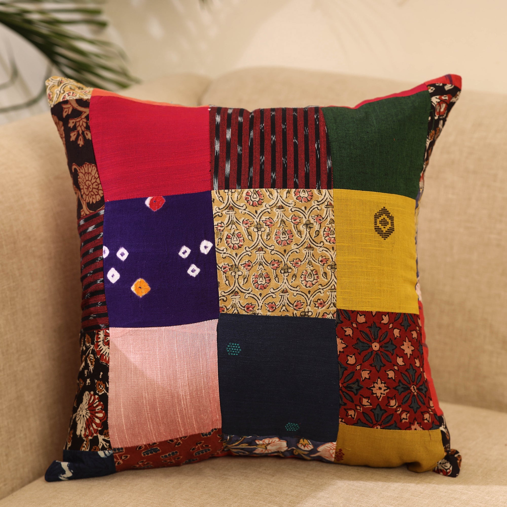 Buy Multicolor Handcrafted Cotton Patchwork Cushion Cover