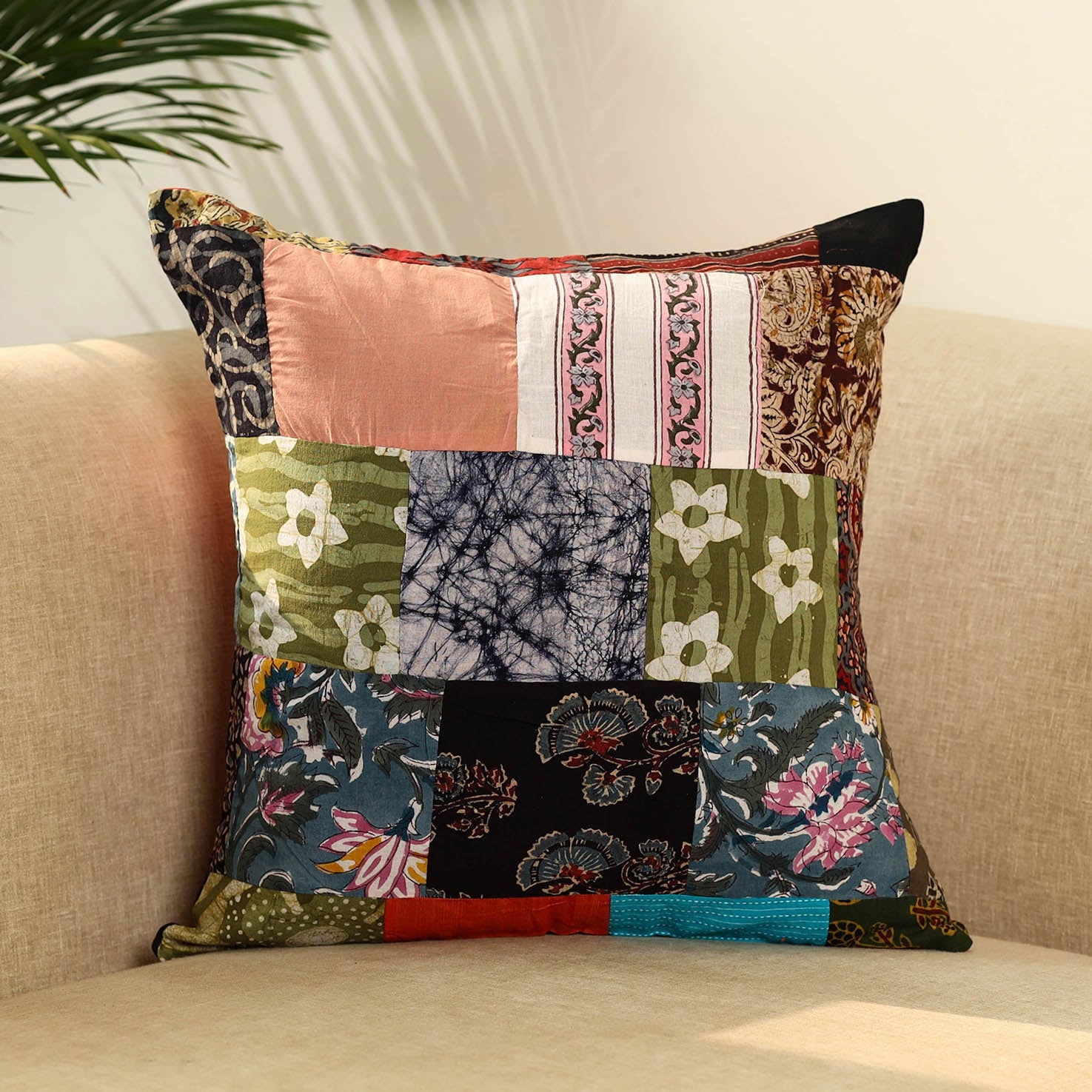 Multicolor - handcrafted cotton patchwork cushion cover 45