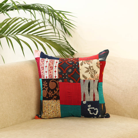 Buy Multicolor Handcrafted Cotton Patchwork Cushion Cover