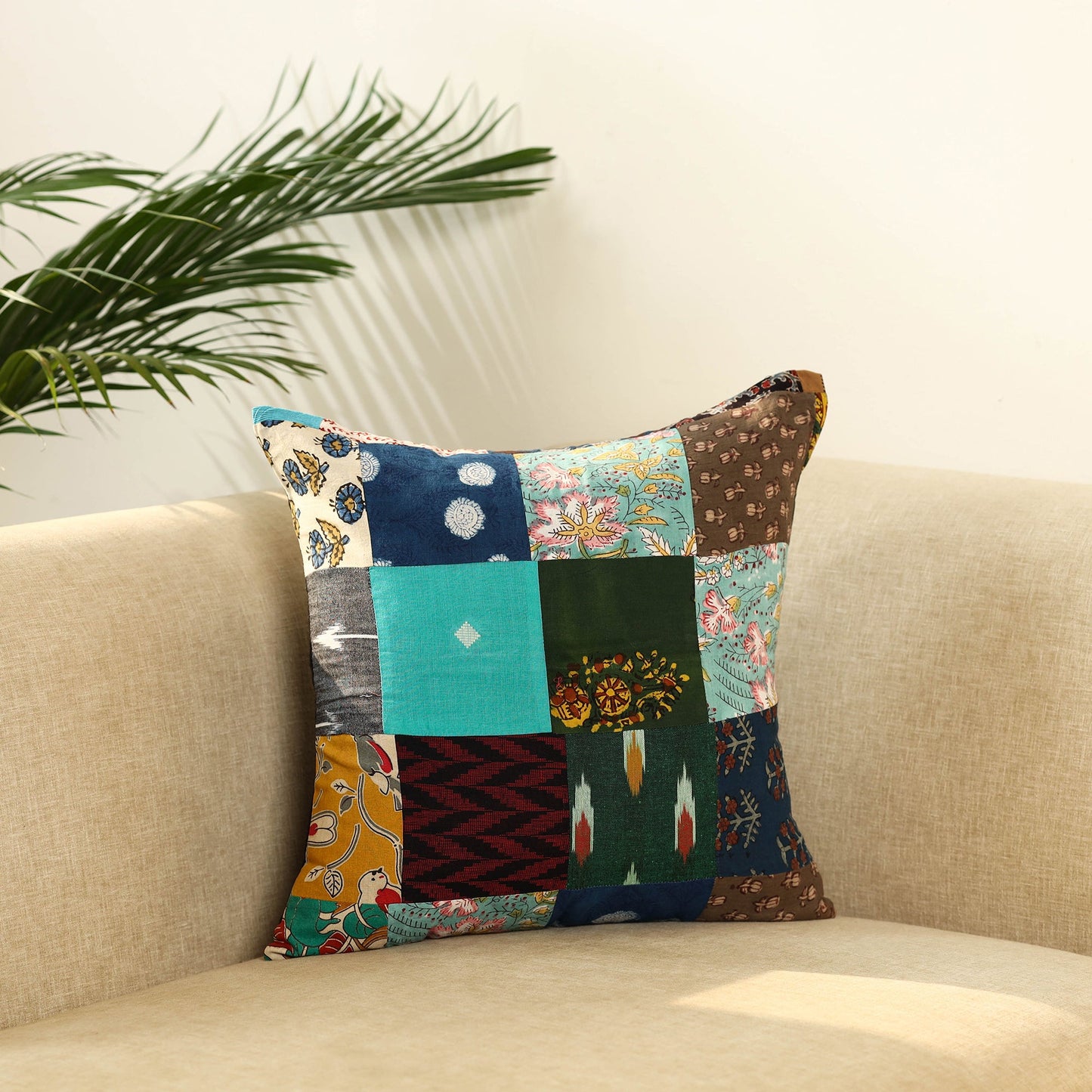 Multicolor - handcrafted cotton patchwork cushion cover 46