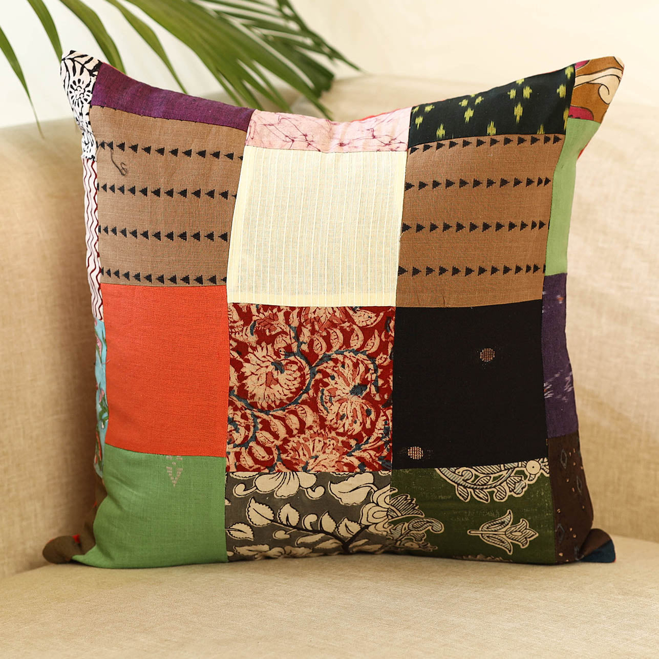 Buy Multicolor Handcrafted Cotton Patchwork Cushion Cover