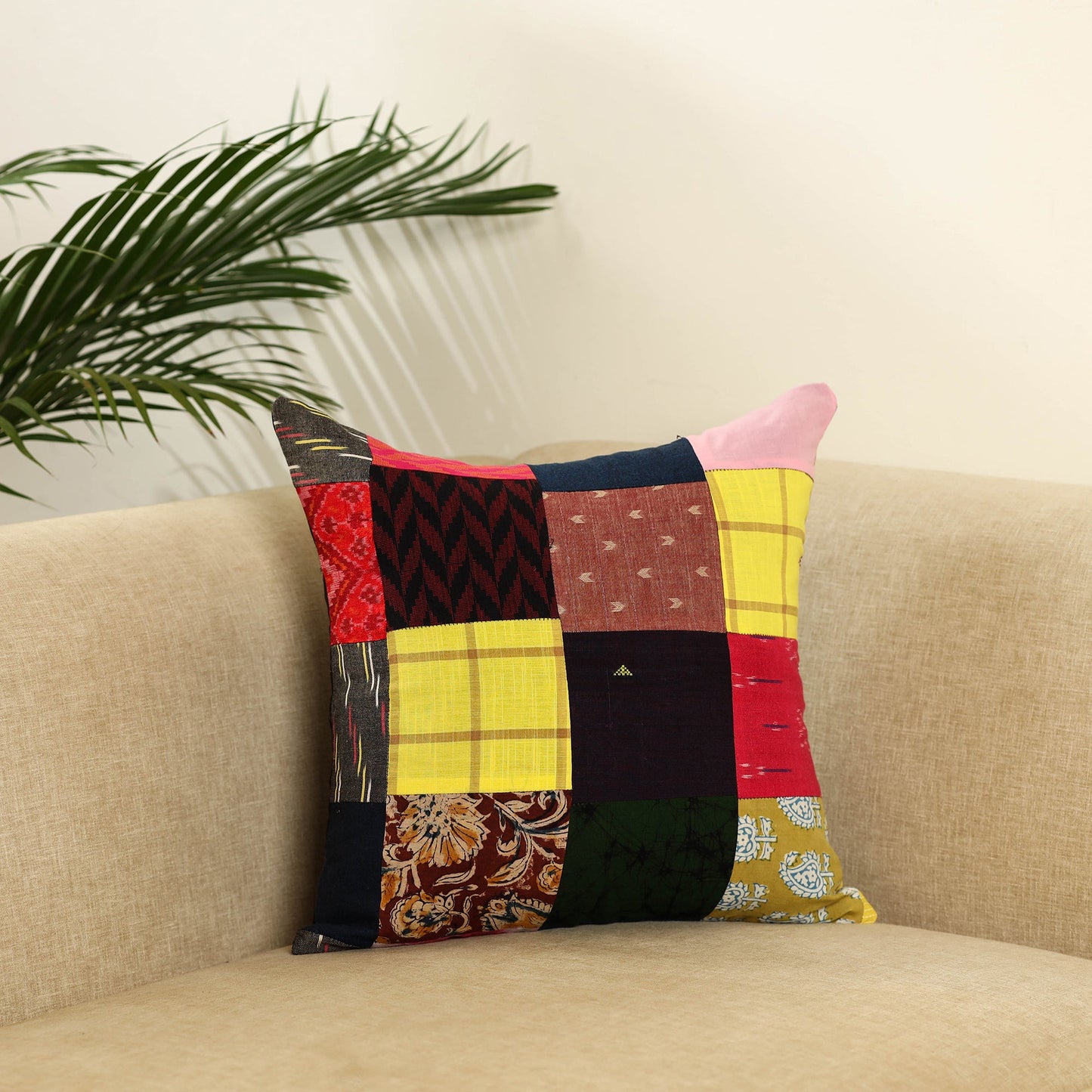 Multicolor - handcrafted cotton patchwork cushion cover 47