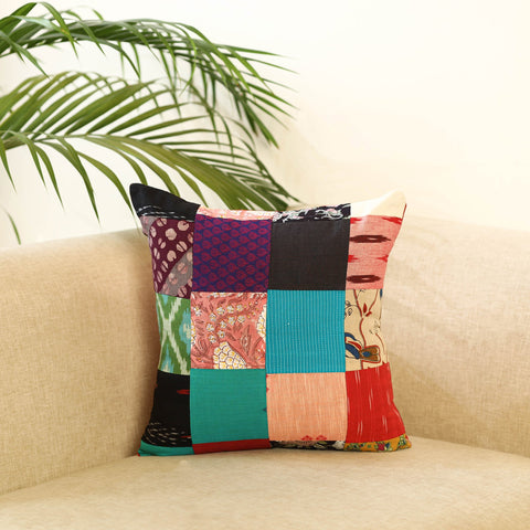 Multicolor - handcrafted cotton patchwork cushion cover 47