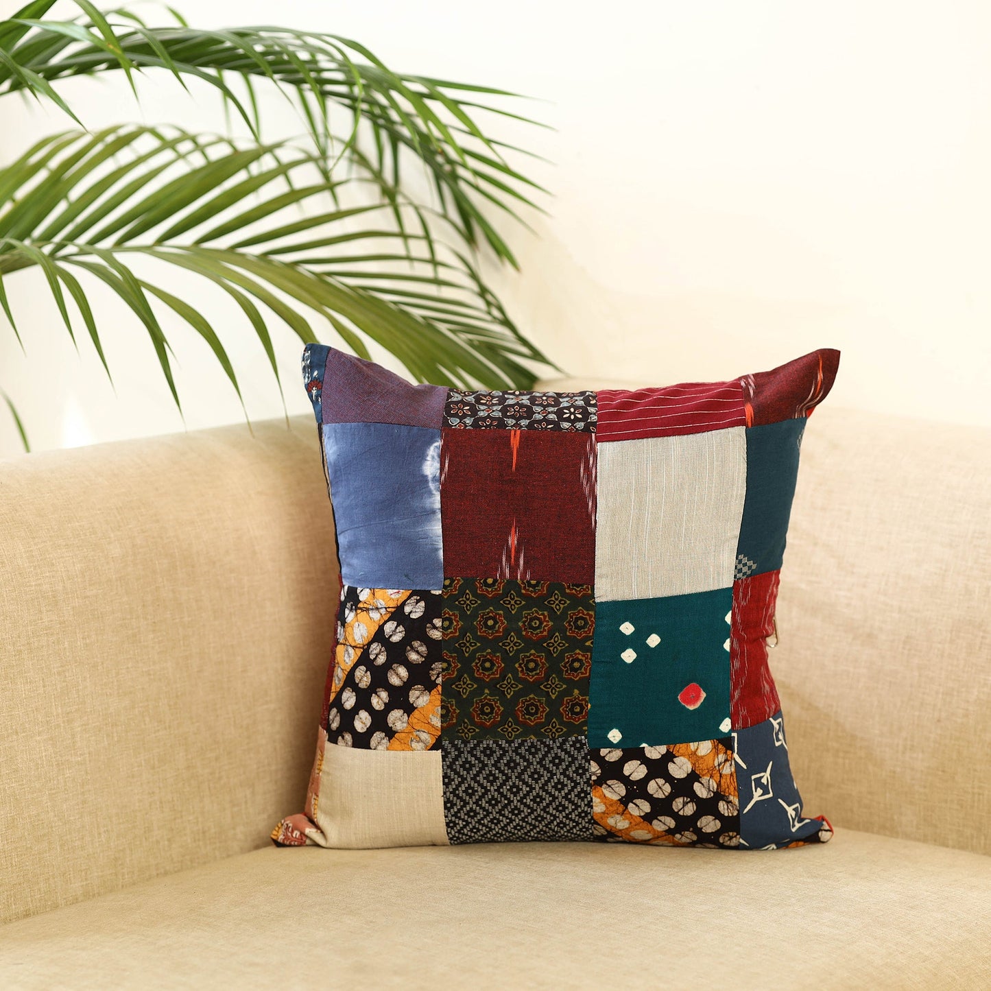 Buy Multicolor Handcrafted Cotton Patchwork Cushion Cover