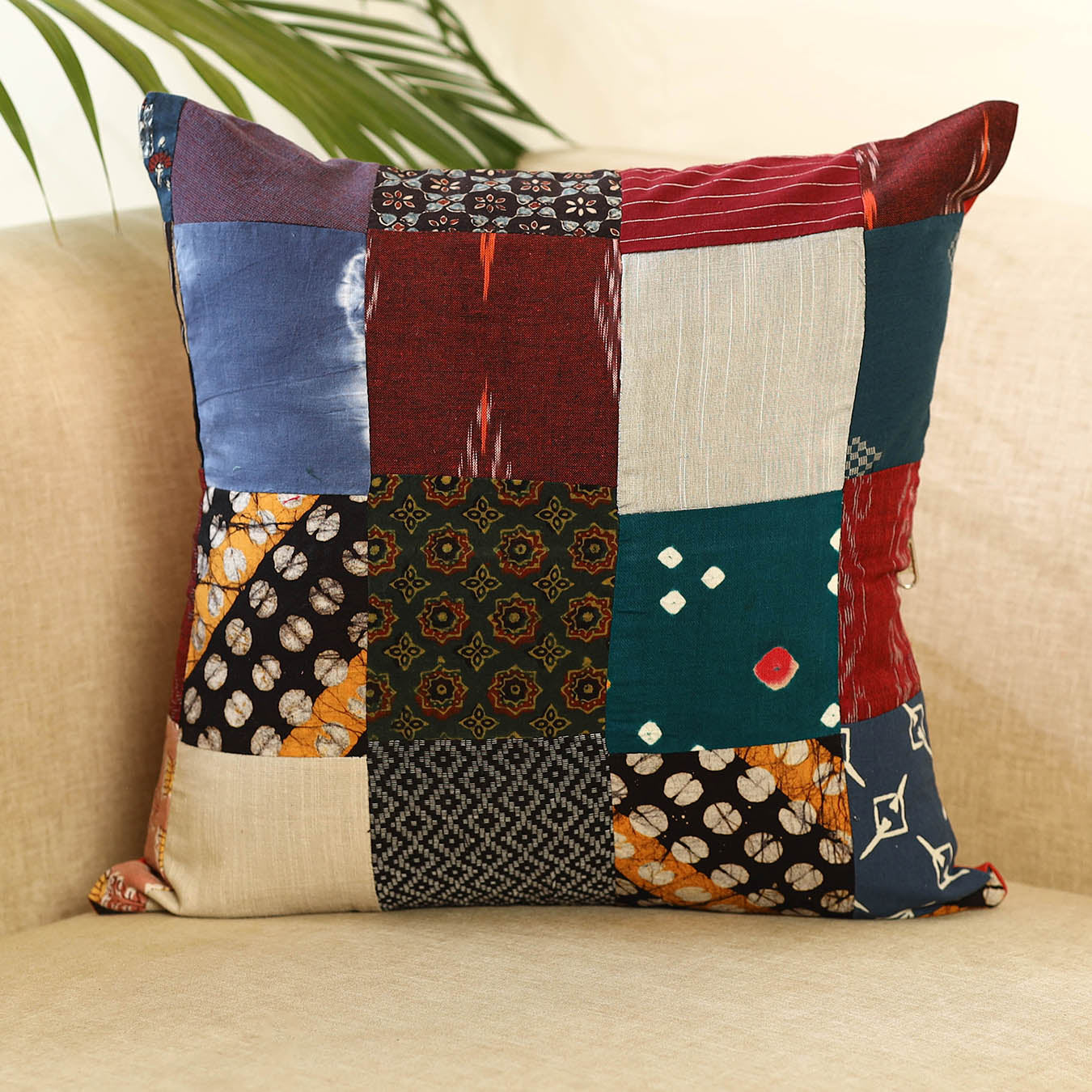 Buy Multicolor Handcrafted Cotton Patchwork Cushion Cover
