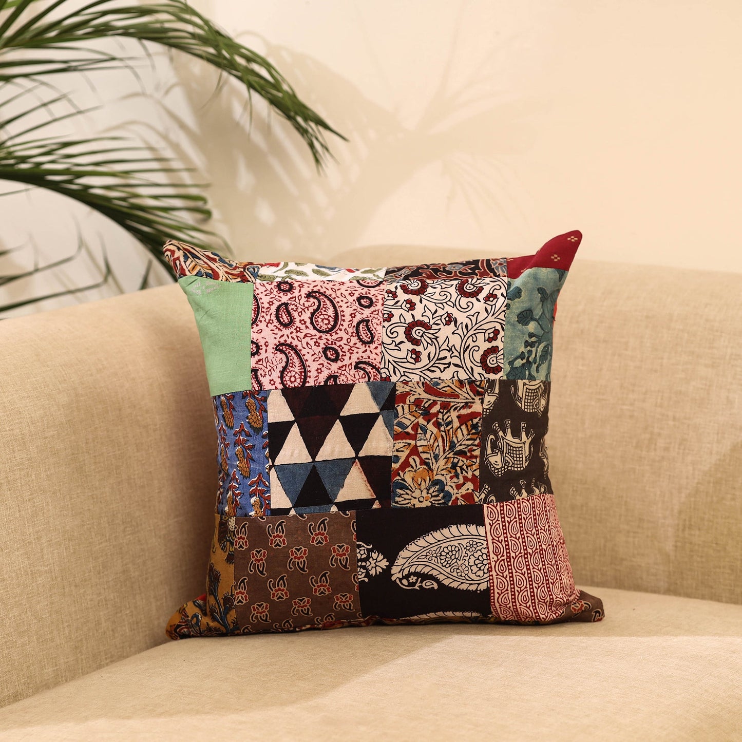 Buy Multicolor Handcrafted Cotton Patchwork Cushion Cover