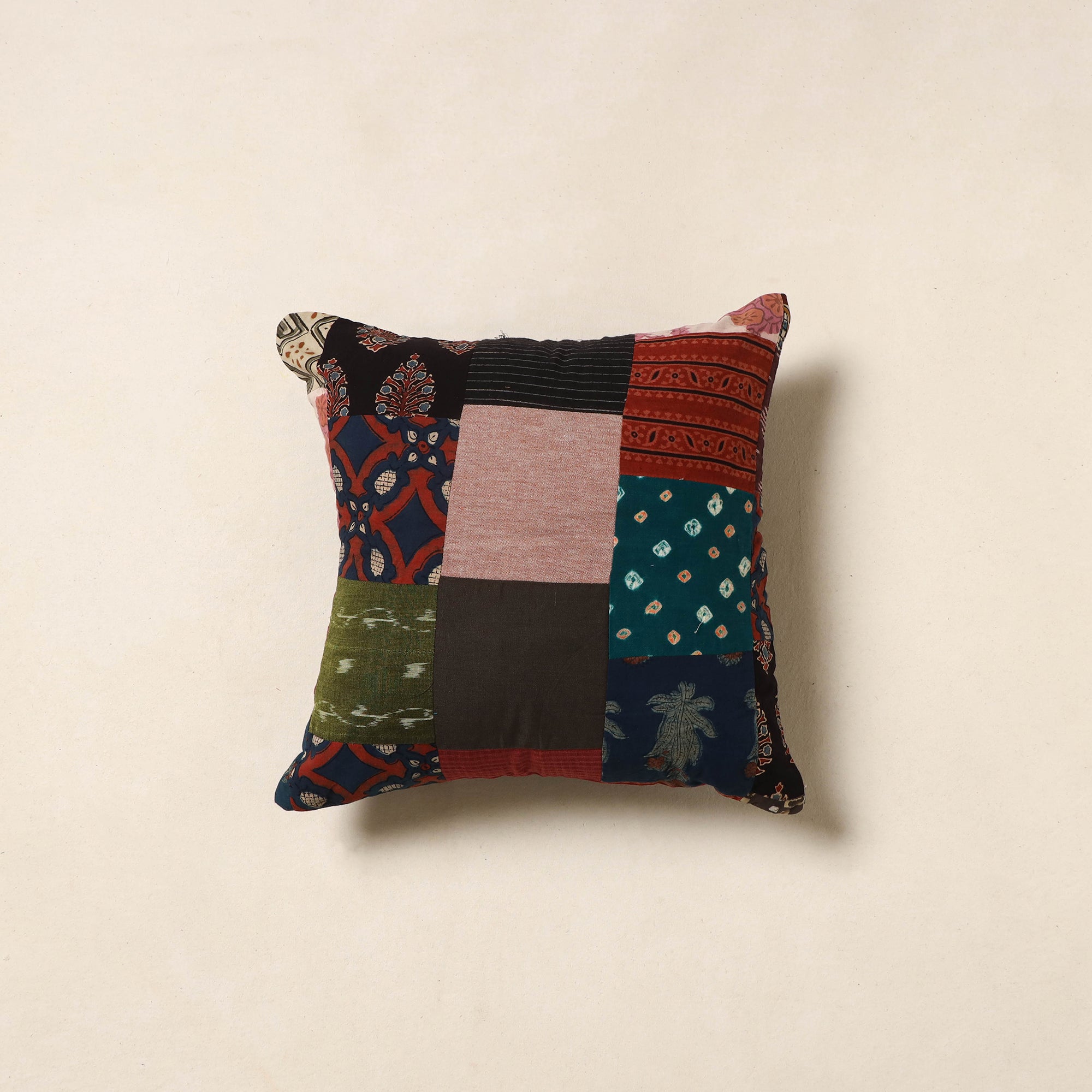 Multicolor - handcrafted cotton patchwork cushion cover 49