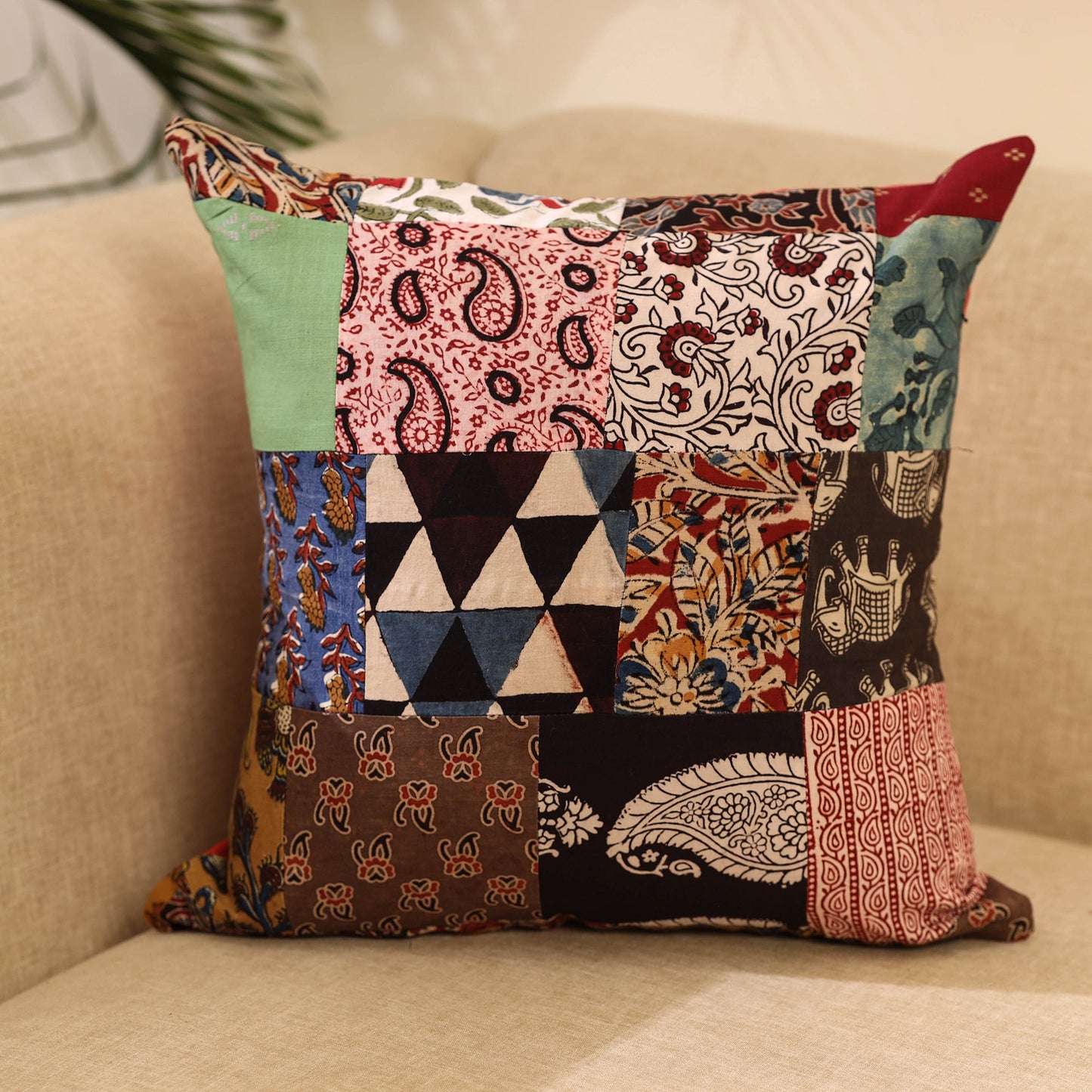 Buy Multicolor Handcrafted Cotton Patchwork Cushion Cover