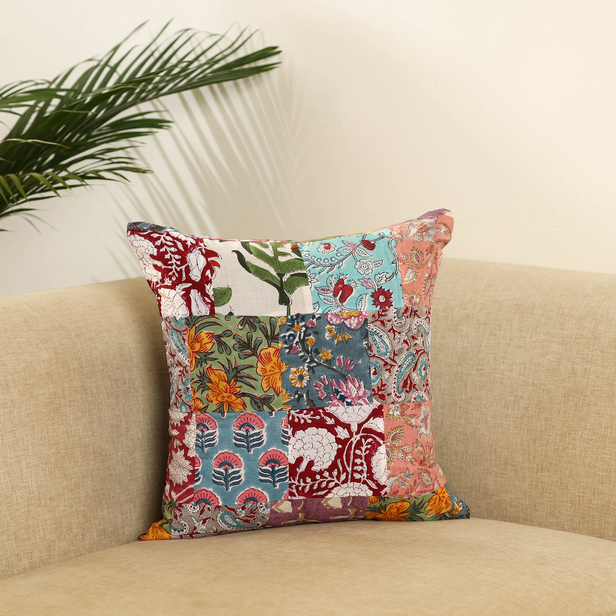  Multicolor Handcrafted Cotton Patchwork Cushion Cover