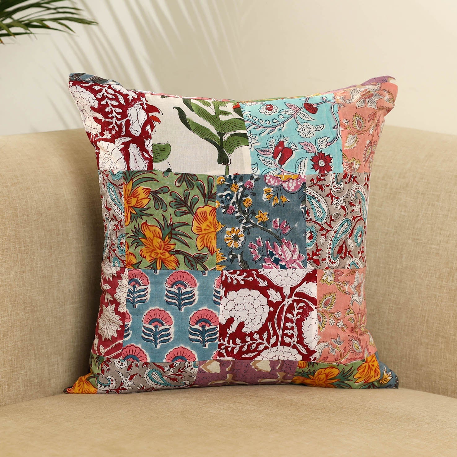  Multicolor Handcrafted Cotton Patchwork Cushion Cover