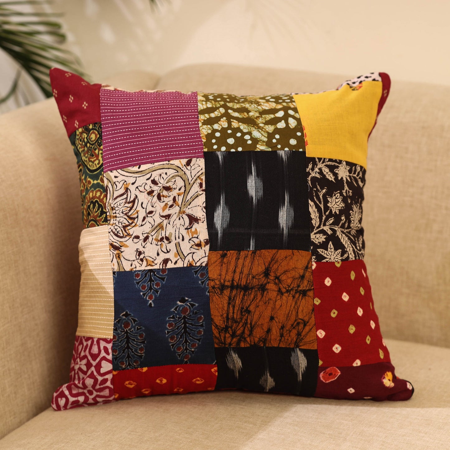 Buy Multicolor Handcrafted Cotton Patchwork Cushion Cover