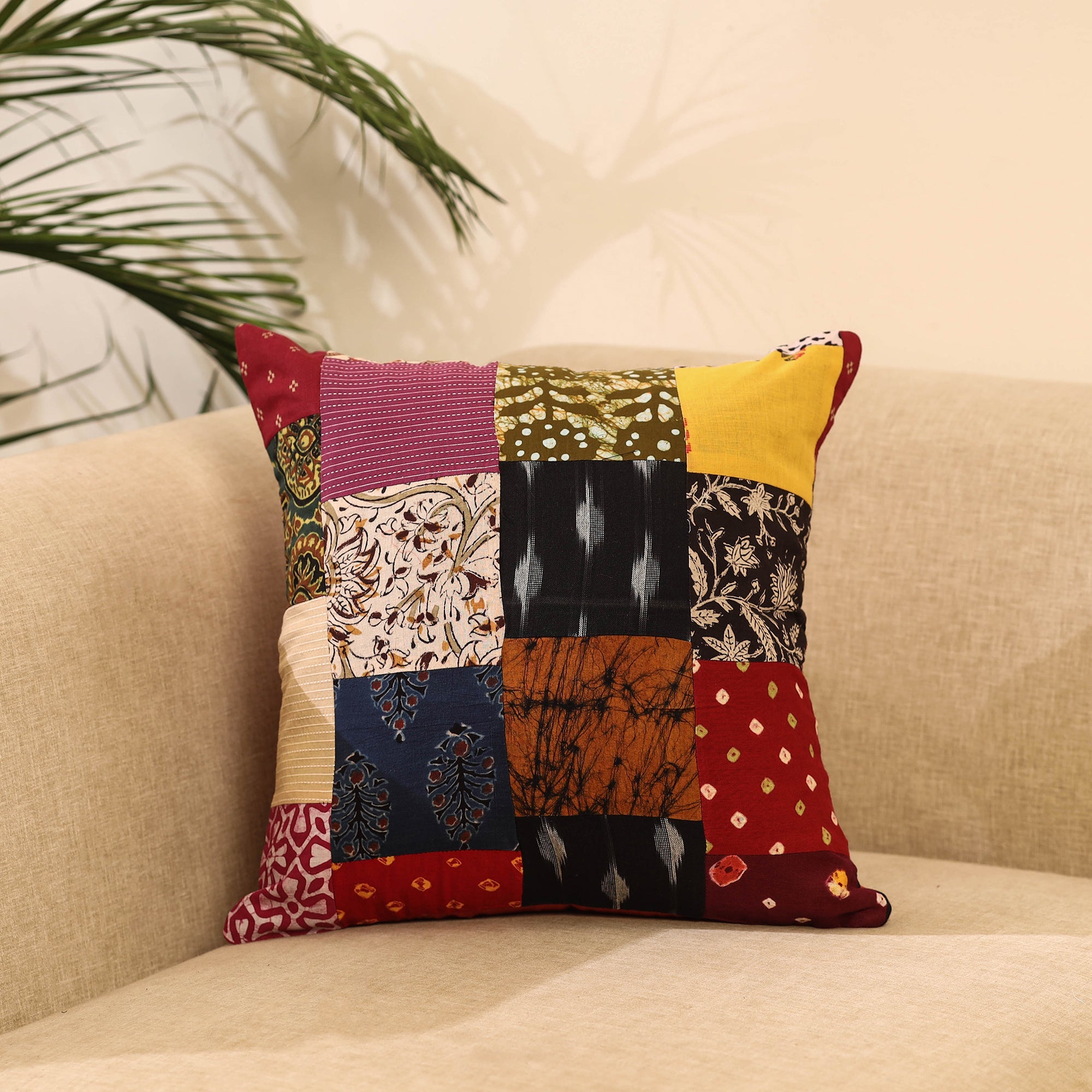 Buy Multicolor Handcrafted Cotton Patchwork Cushion Cover