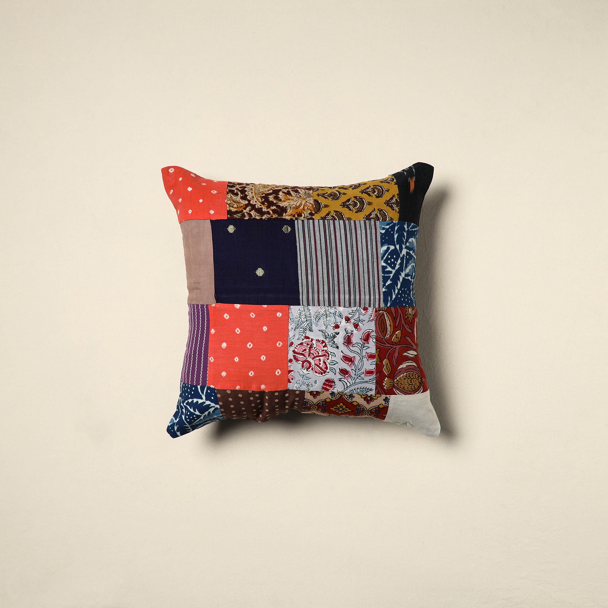 Multicolor Handcrafted Cotton Patchwork Cushion Cover