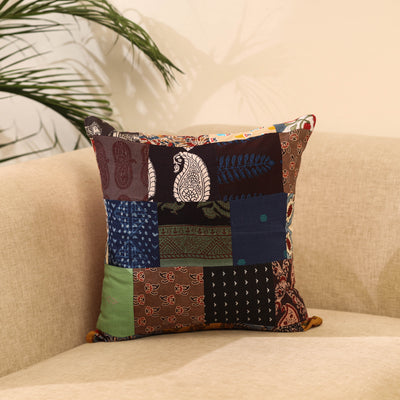 Buy Multicolor Handcrafted Cotton Patchwork Cushion Cover