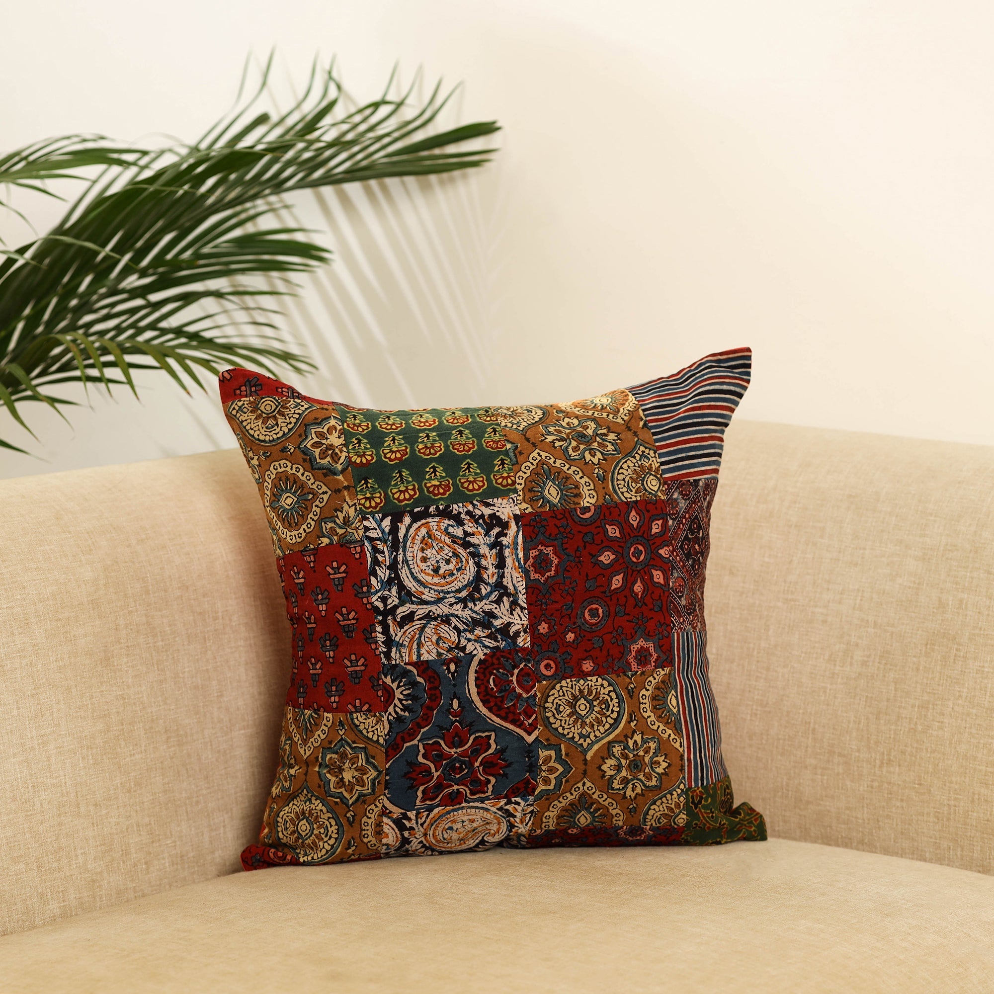  Multicolor Handcrafted Cotton Patchwork Cushion Cover