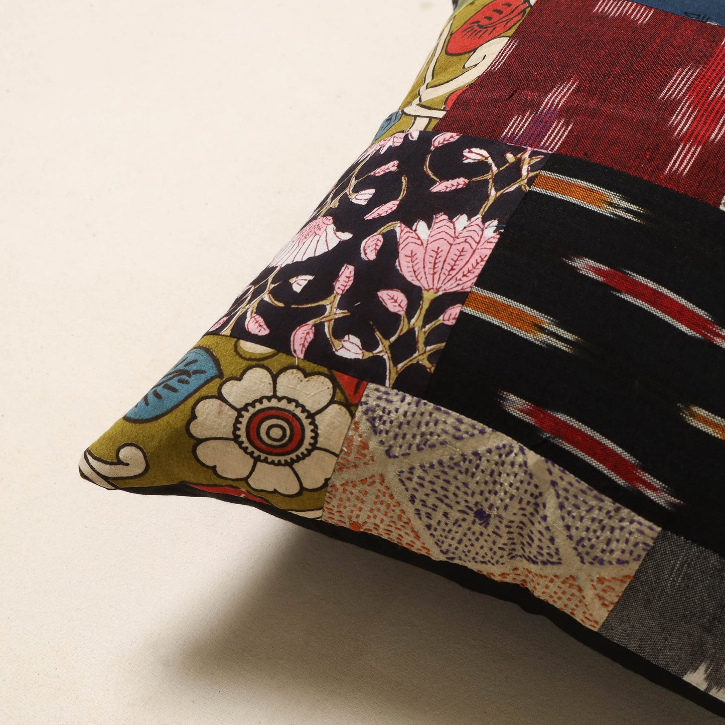 Multicolor - handcrafted cotton patchwork cushion cover 55