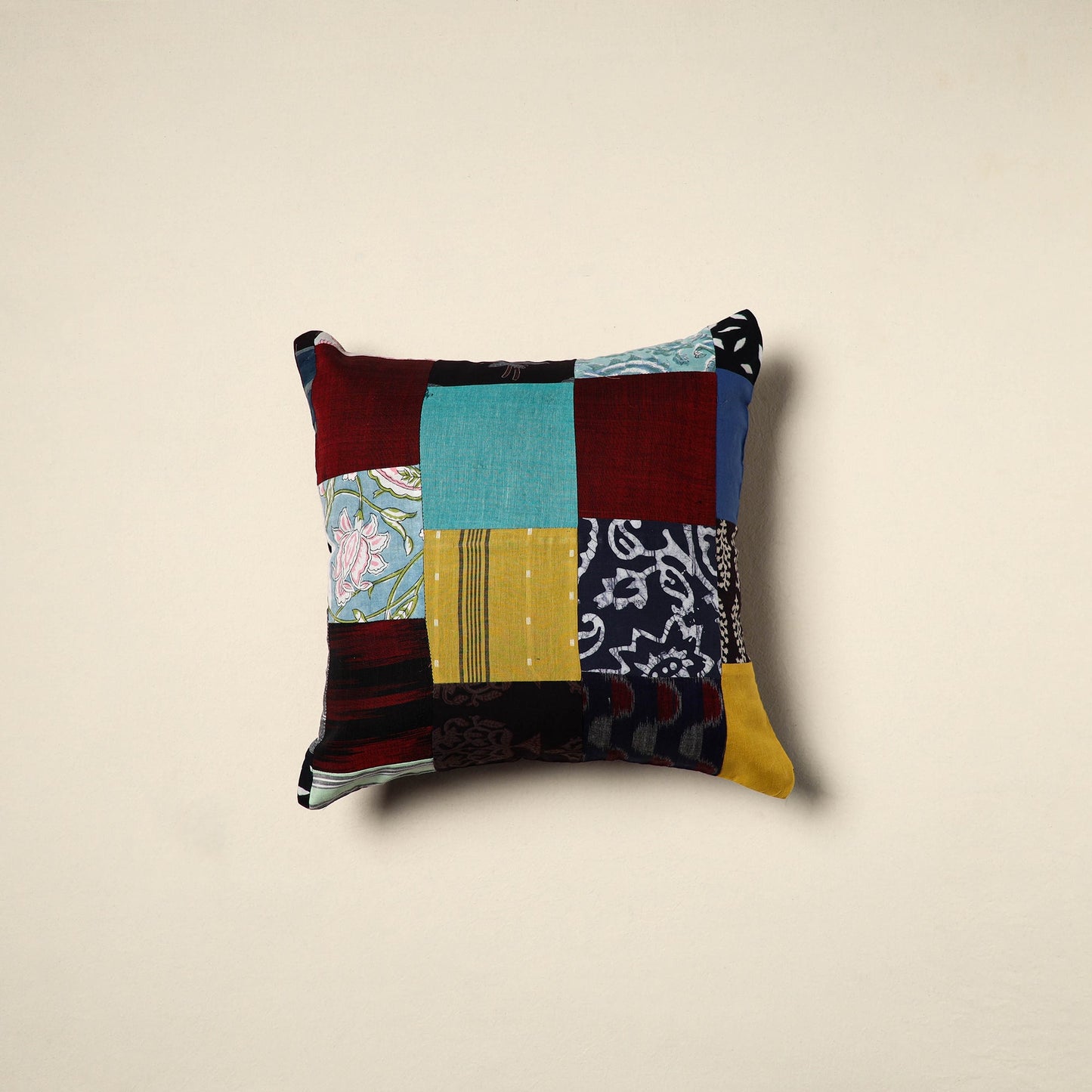 Multicolor Handcrafted Cotton Patchwork Cushion Cover