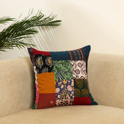 Multicolor - handcrafted cotton patchwork cushion cover 55