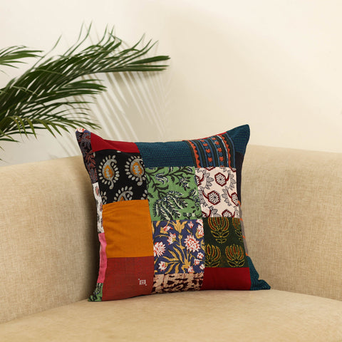 Multicolor - handcrafted cotton patchwork cushion cover 55