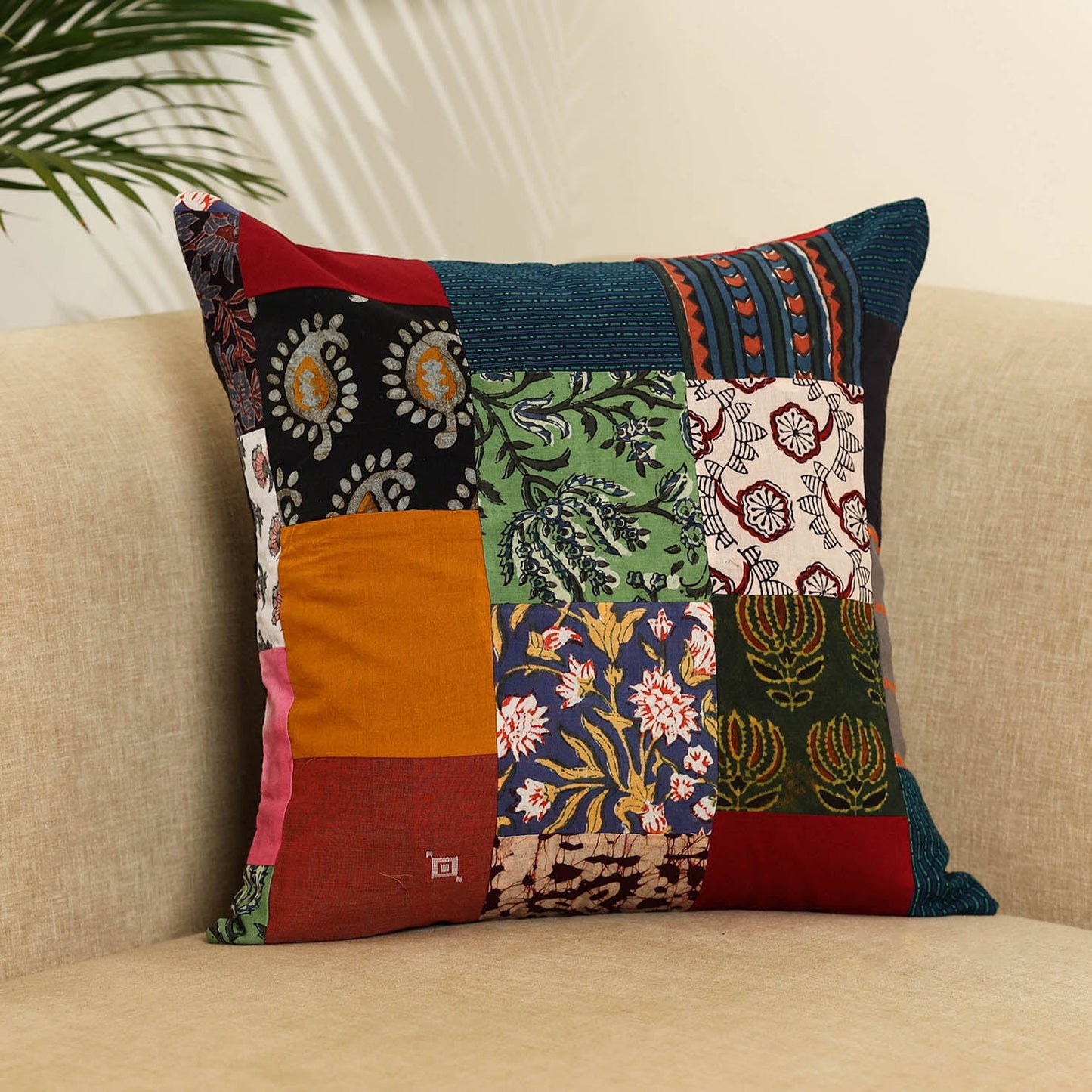Multicolor - handcrafted cotton patchwork cushion cover 55