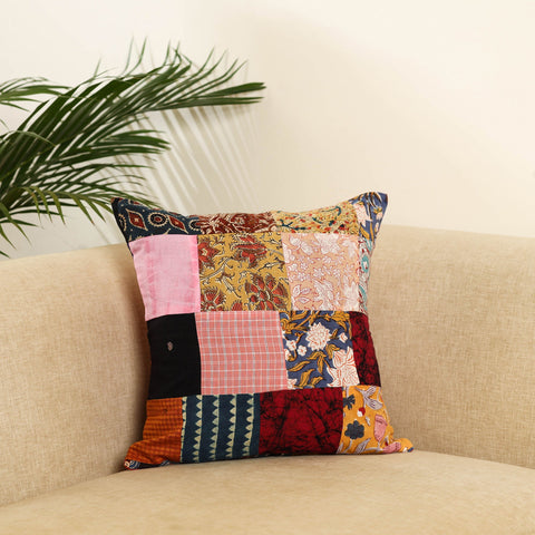  Multicolor Handcrafted Cotton Patchwork Cushion Cover