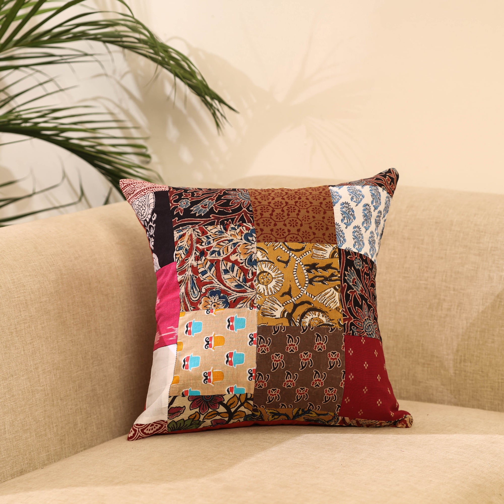 Buy Multicolor Handcrafted Cotton Patchwork Cushion Cover